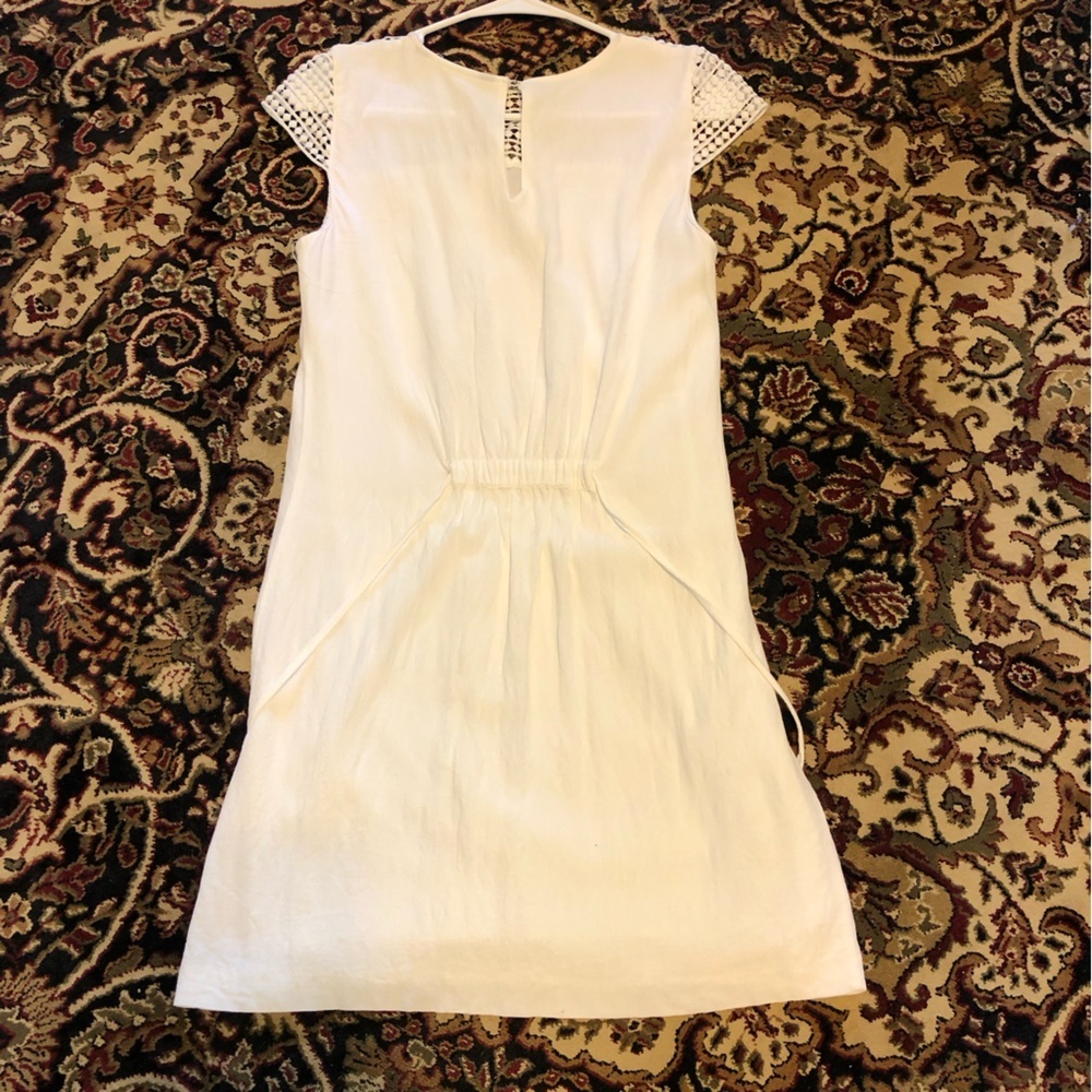 Zara Basic Cream Sheath Dress with crochet Neck and cap Sleeves Small - Picture 6 of 7